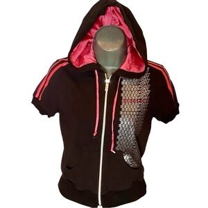 Bebe Sport Blinged Black and Pink Short Sleeve Hoodie. Sz. M